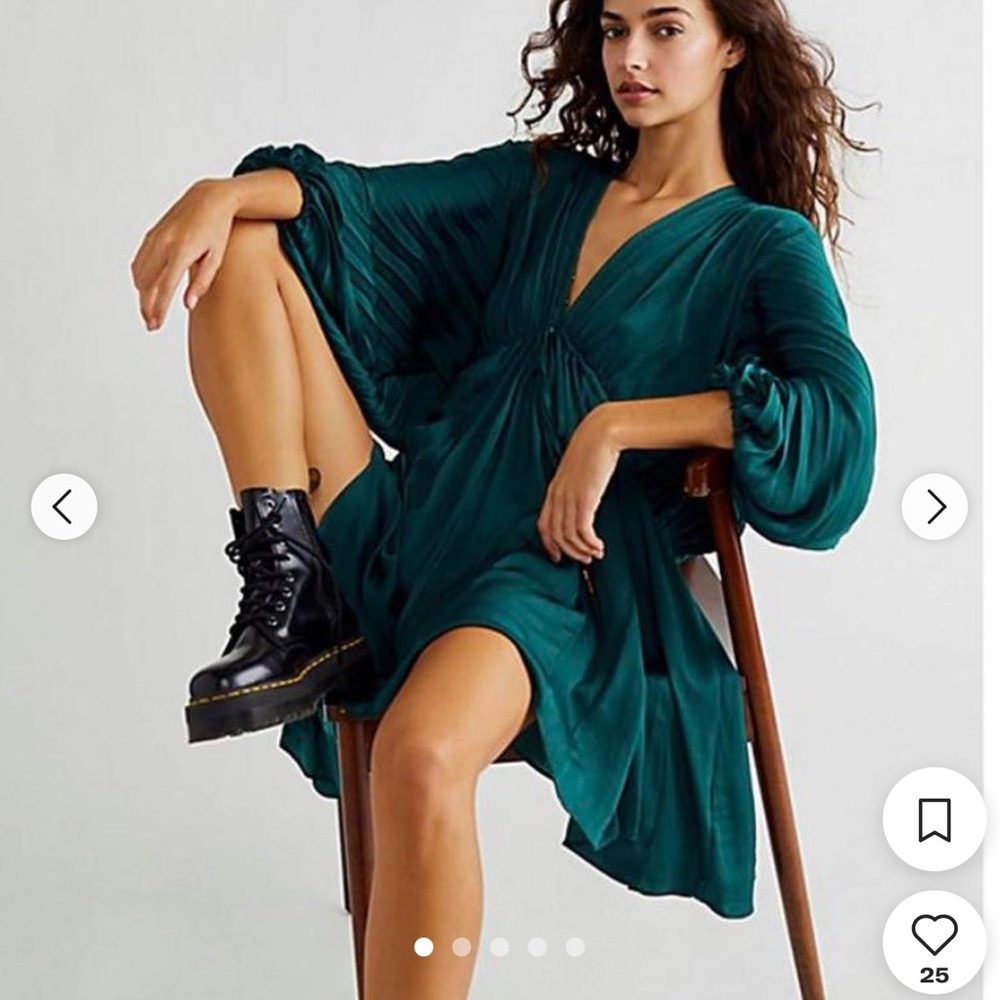 Free People Azrel Mini Dress Emerald Green EUC